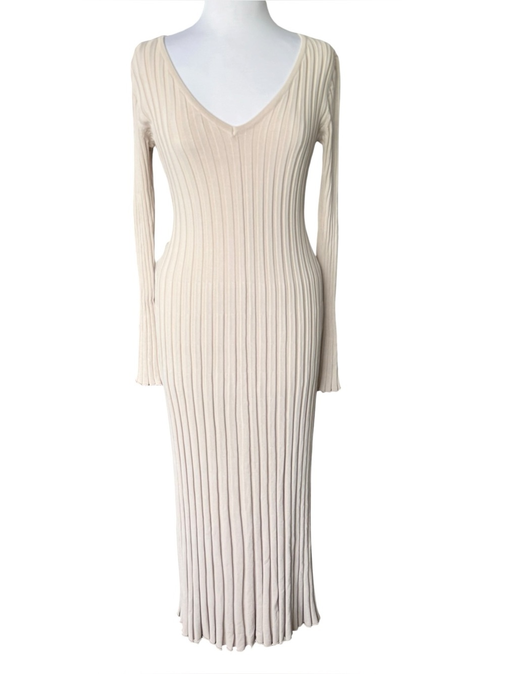 DISSH Reign Long Sleeve Stretch Ribbed Knit Midi Dress Stone Size Small NEW - Picture 3 of 13